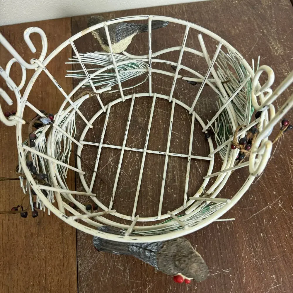 Metal‎ Wire basket with greenery bird Christmas holiday winter decor
